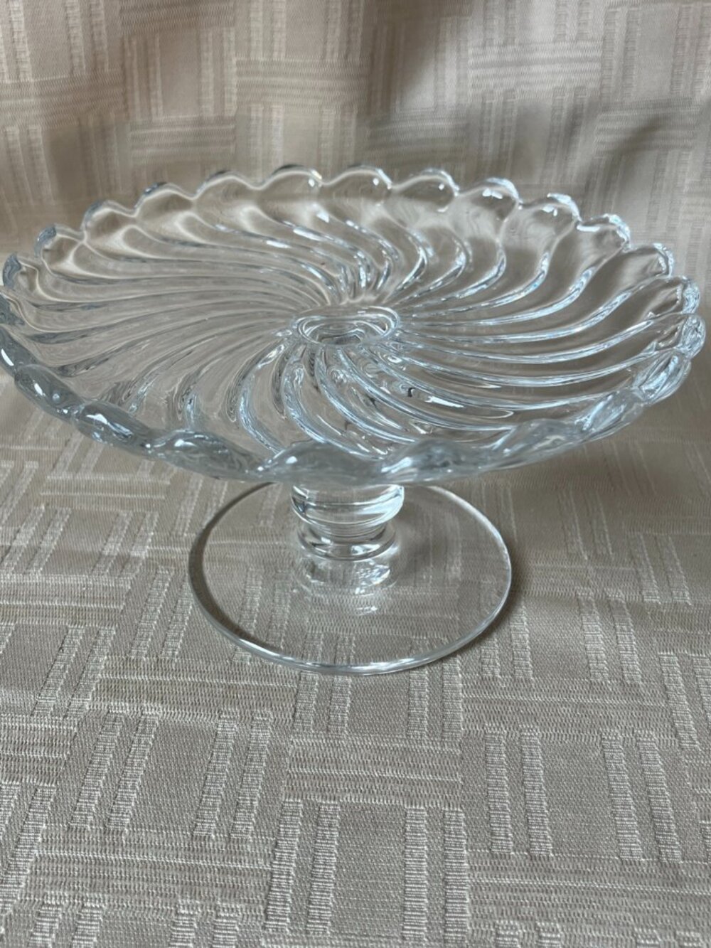 Vtg Fostoria Colony Heavy Swirl Clear Glass Cheese Stand / Pedestal 5.25"x3.75"